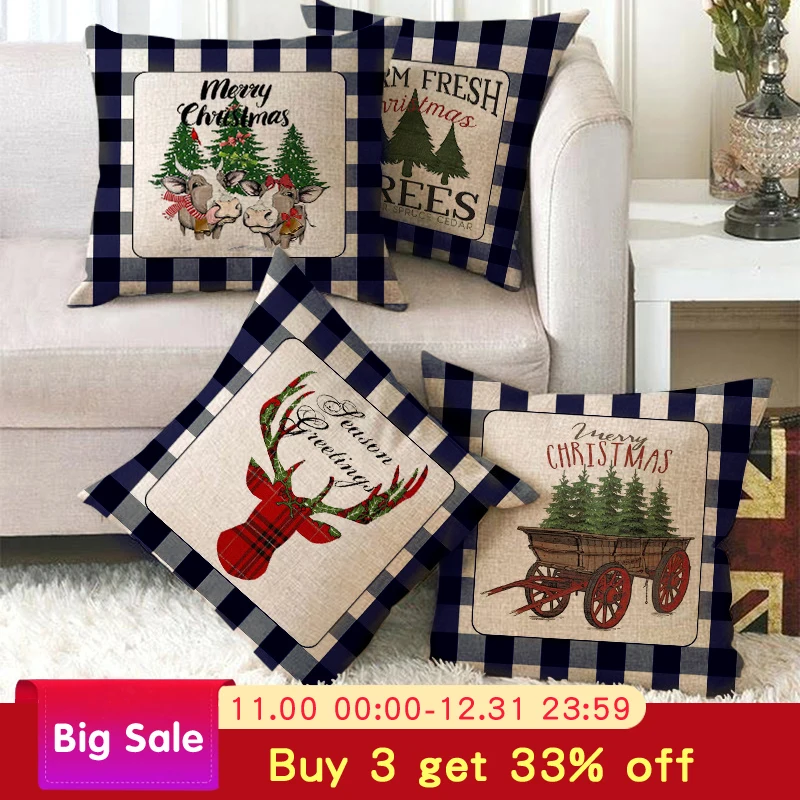 Рождественские украшения, наволочка для дивана, решетчатая декоративная наволочка, подушка с буквами, кедровая льняная наволочка, квадратная наволочка