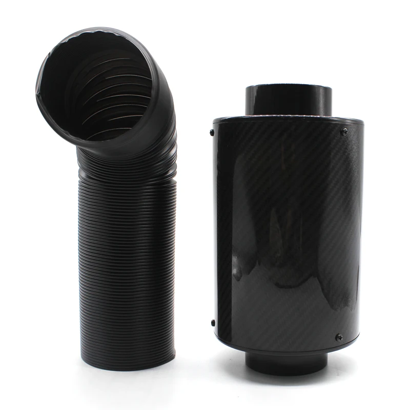 1 Set Universal Car 3 inch Carbon Fibre Cold Air Filter Feed Enclosed Air Intake Induction Pipe Hose Kit Bellows Intake Hose (5)