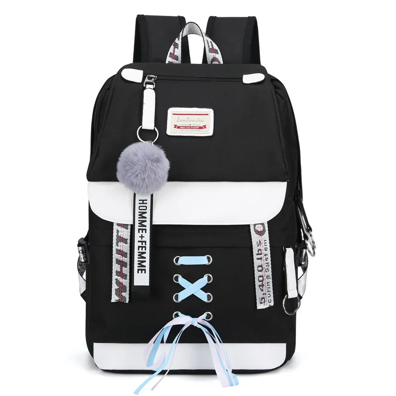 Рюкзак для студентов и школьников для девочек водонепроницаемая сумка рюкзак с usb-портом для женщин женские дорожные сумки Сумка для ноутбука школьные рюкзаки - Цвет: Black