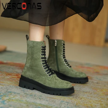 

VERCONAS Women Ankle Boots New Autumn Winter Warm Martin Boots Round Toe Shoes Narrow Band Concise Casual Platform Boots Woman