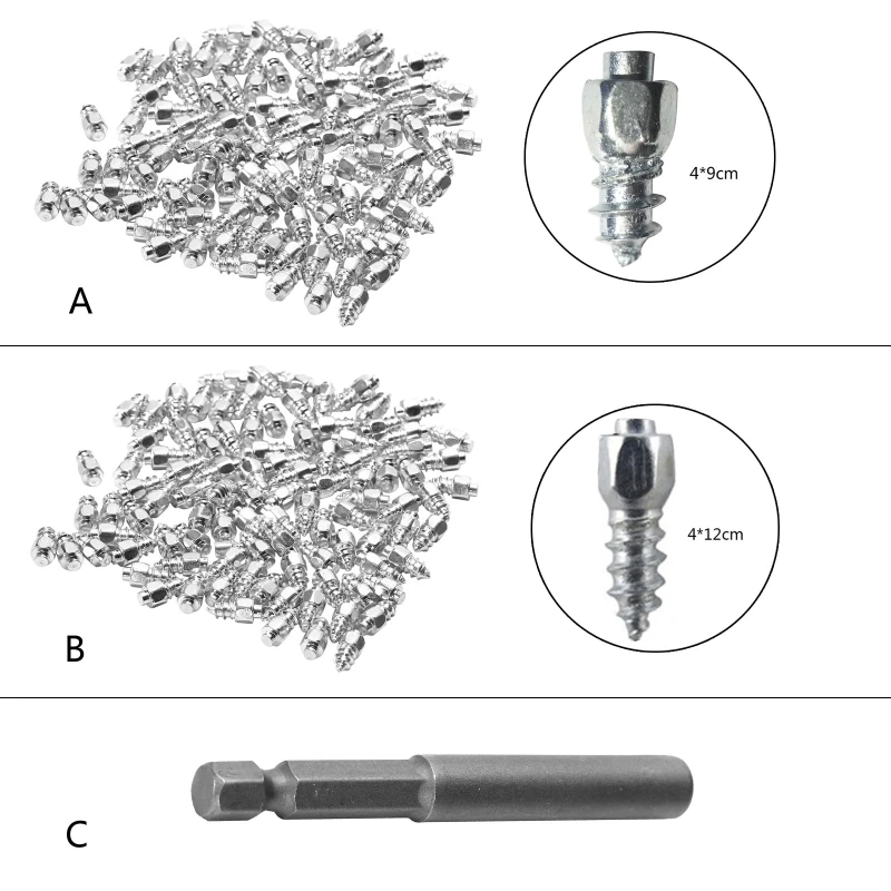 

100Pcs Anti-Slip Screw Studs Reusable Motorcycle Bicycle Wheel Tyre Snow Tire Spikes Hard Alloy Stud Screws