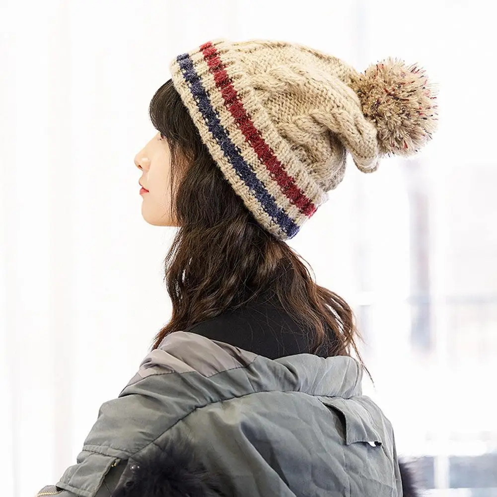 MISSKY Beanies дышащая полосатая утолщенная шерстяная вязаная шапка головной убор женская шапка на осень и зиму