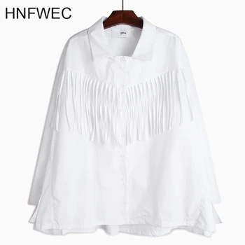 

2020 Spring Summer New Pattern Lapel Long Sleeve Solid Patchwork Hollow Out Tassel Vintage Shirt Women V398