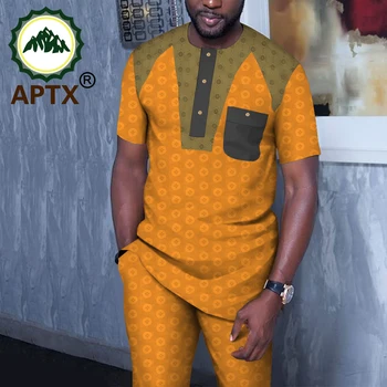 

APTX jacquard fabric cotton suit for Mens Clothing short Sleeve Saudi Arab Thobe Jubba Thobe Man Kaftan 2pc T1916016