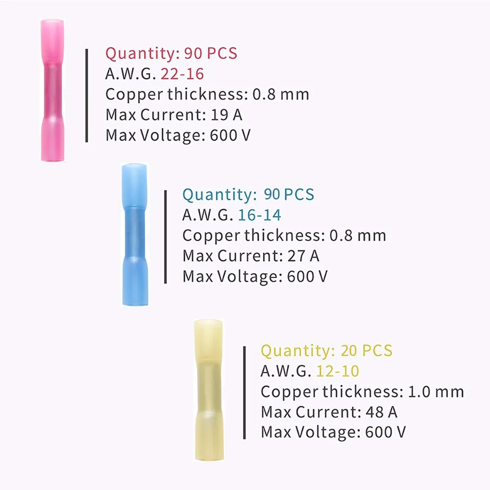 200 шт. термоусадочный стыковой соединитель-Обжимной комплект соединителей Электрический изолированный провод клеммы водонепроницаемые стыковые соединения