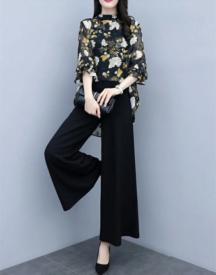 Women Chiffon Pant Suits Formal Elegant 