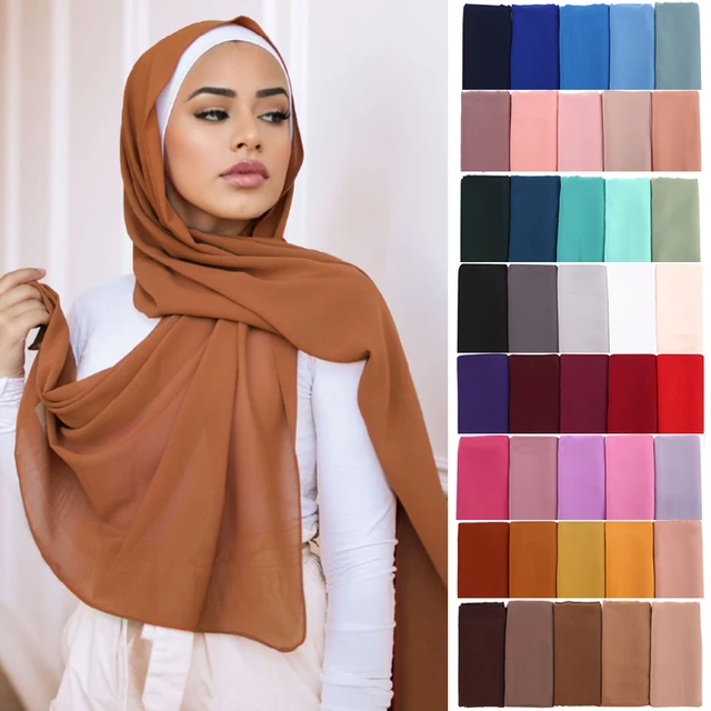 Pañuelo musulmán de color sólido para mujer, hijab de gasa con burbujas, para la cabeza turbante, chales de verano