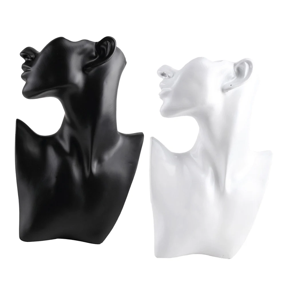 2pcs Resin Female Mannequin Head Bust Jewelry Necklace Display Stand Black/White