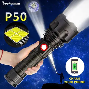

Super bright 4 Core P50 LED flashlight high density aluminum alloy waterproof torch use 18650/26650 battery USB charging camping