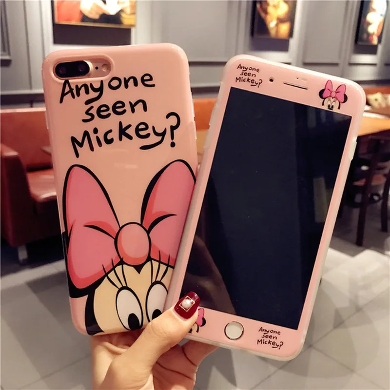 

For Iphone 7 7plus Cartoon Cute Phone Cases Cover + Tempered Glass Screen Protector Case for IPhone 6 6s Plus 8 8plus Xs Max XR