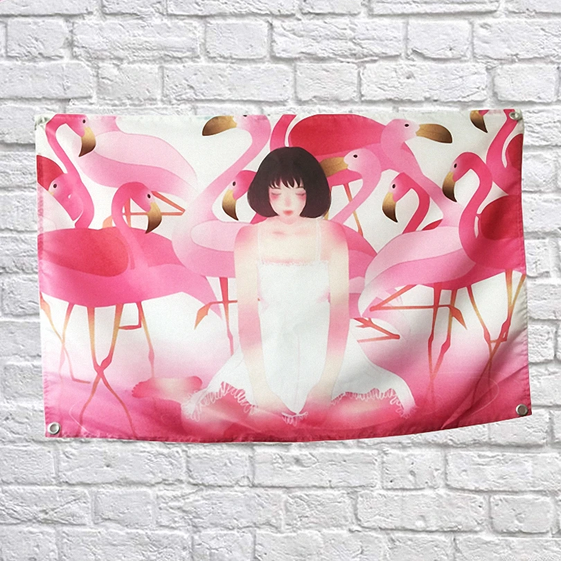 Flamingo Cloth Flag Banners Wall Sticker wine cellar Billiards Hall Studio Theme Hanging Home Decor live background cloth | Дом и сад