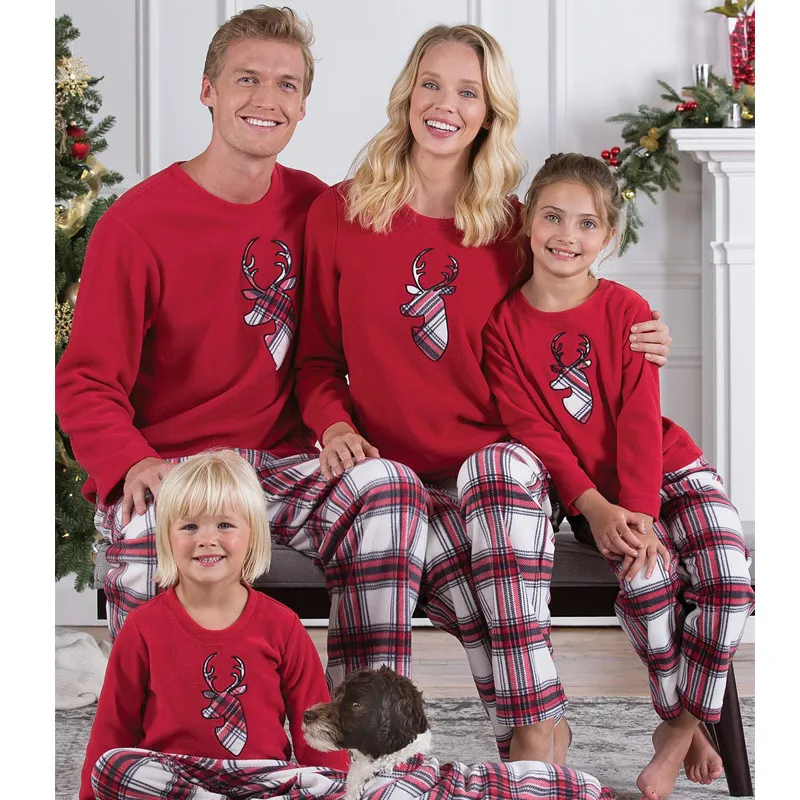 Семейный пижамный комплект Moose для взрослых и женщин; Новинка; Рождественская одежда для сна с оленем; Пижама для мамы и дочки; Одинаковая одежда для всей семьи