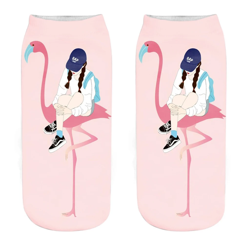 Lustige 3D Gedruckt Niedlichen Cartoon Flamingo Kurze Knöchel Socken für Neue Mädchen Bunte Chaussettes Femme Dropship – Detail 8