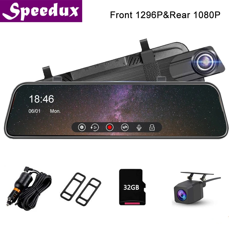 

Super Night Vision 1296P Car Rearview Mirror Auto Recorder Rear View Mirror Digital Video Recorder Dual Lens Registratory