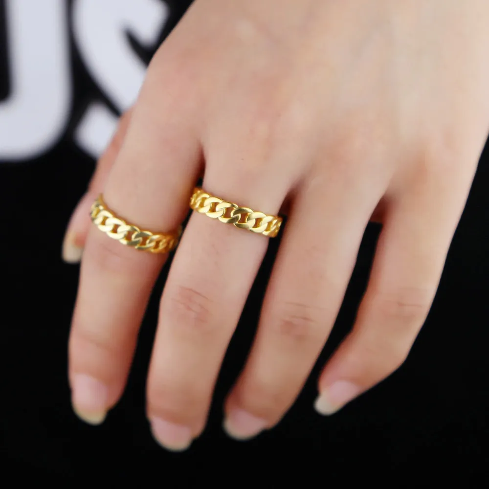 

2019 hip-pop luxury fashion ring delicate 925 sterling silver gold color miami cuban link chain ring women boy charm jewelry