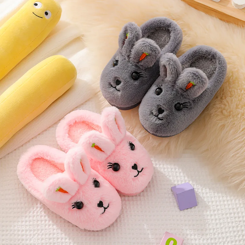 Children Cotton Slippers Boys and Girls Winter Cute Kids Indoor Shoes Non-slip Baby Warm Cotton Slippers Carrots Rabbit Cute best children's shoes