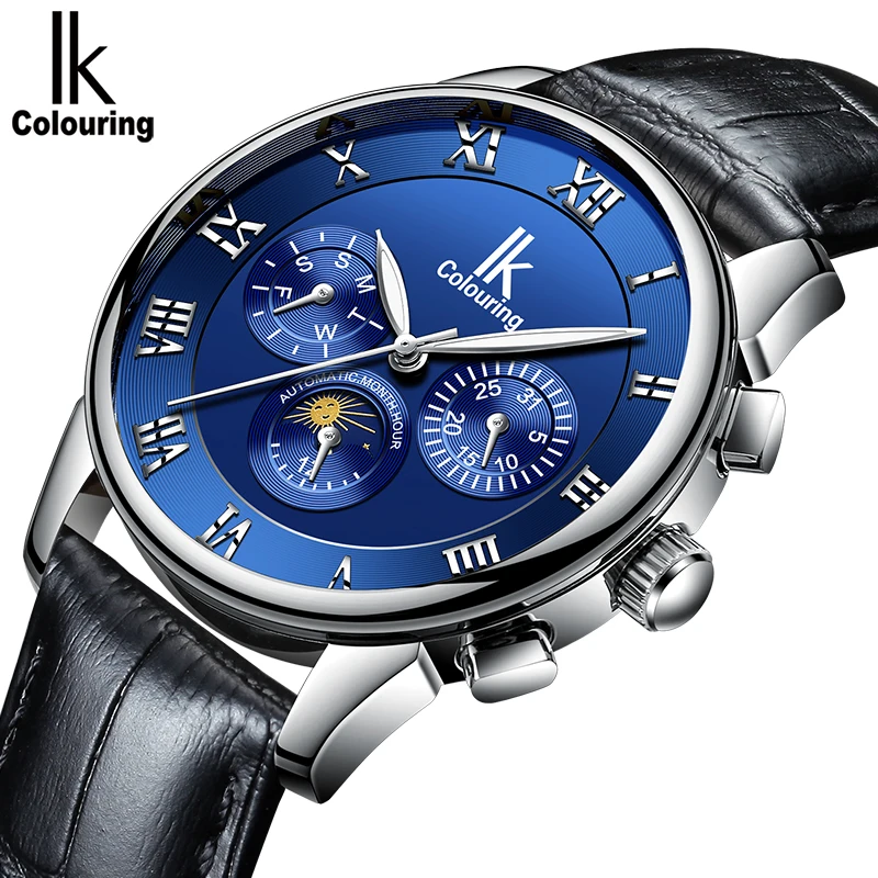 

Top Men Watches IK Colouring Men Moon Phase Watches Luxury Brand Stainless Steel Automatic Mechanical Watches Men zegarek meski