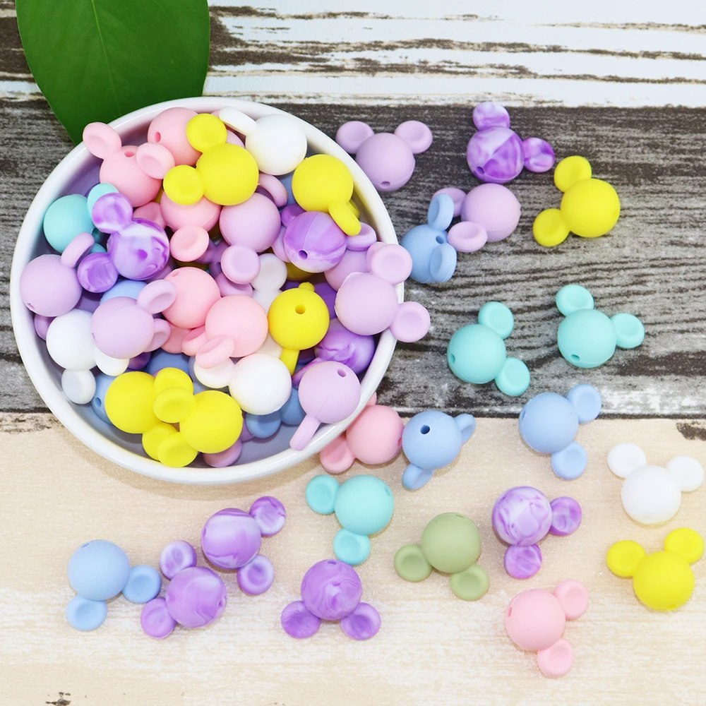 

10pcs Silicone Beads Mikey Head Colorful Teether Bead DIY Handmaking Pacifier Clips Jewelry Small Cute Nuring Beads For Baby