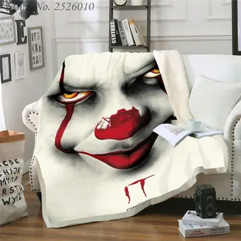 

Throw Blanket It Chapter Two Clown 3D Velvet Plush Blanket Bedspread For Kids Girls Sherpa Blanket Couch Quilt Cover Travel 05
