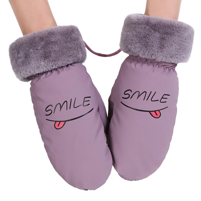 Girls Full Fingers Gloves Ladies Winter Gloves Letters Printed Kawaii Outdoor Warm Fingerless Mittens - Цвет: Фиолетовый