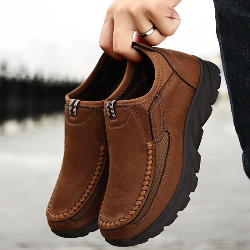 

Plus Size 39-48 Winter Split Leather Flats Shoes Man 2019 Men Casual Shoes Slip On Loafers Moccasins Driving Shoes Male Footwear