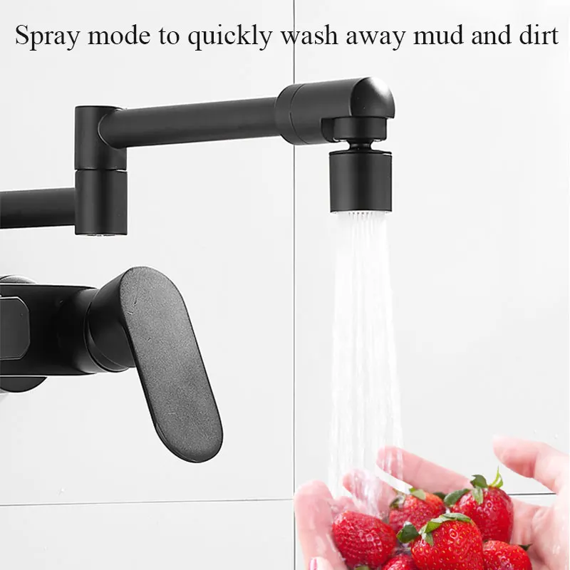 white kitchen sink Black Folding  Long Spout Pull Out  Spring Sprayer Single Hole Kichen Faucet Wall Mounted Brass Mixer Tap Dual Spouts large kitchen sink