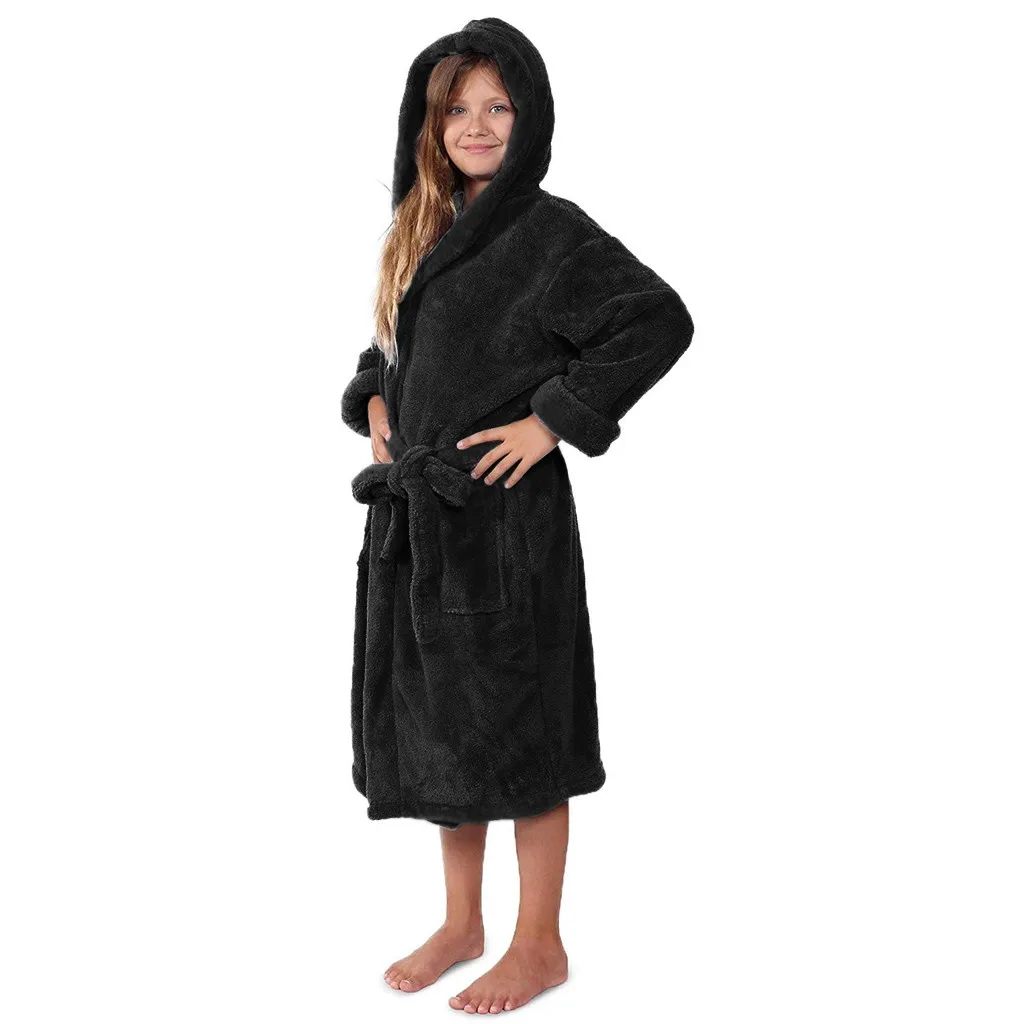 Детский банный халат для маленьких мальчиков и девочек; однотонная одежда с длинными рукавами; милый банный халат с капюшоном; модная теплая Пижама; детская одежда; M140