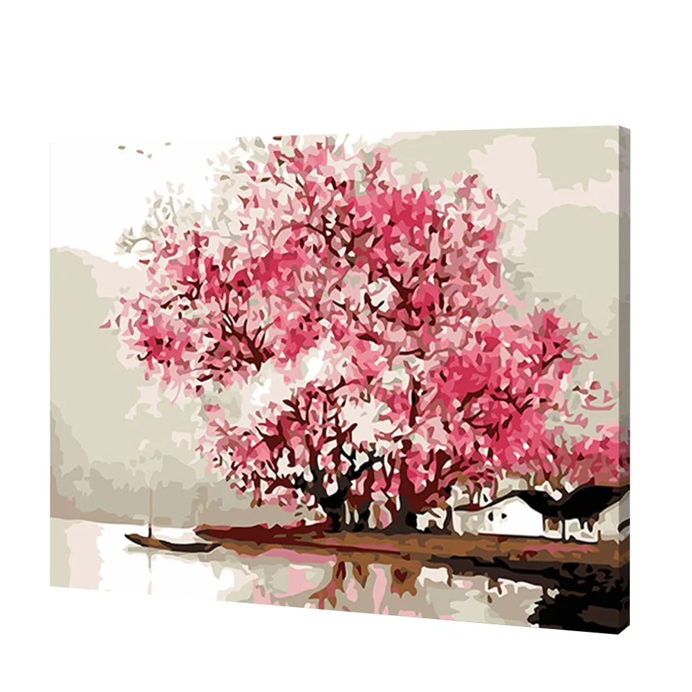 

Coloring Landscape Gifts Home Decor DIY Painting By Number Kit Wall Art Office Drawing Cherry Tree Blossoms Scenery Frameless