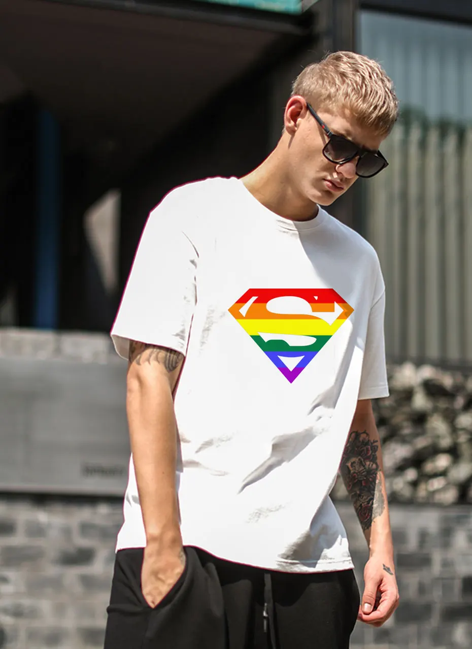 Мужская футболка супер квир Радуга, гей, LGBTQ LGBT хороший хлопок уникальный дизайн Crewneck ретро короткий рукав