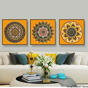 

Brown Bedroom Mandala Religion Wall Art Nordic Poster Canvas Painting Wall Pictures For Living Room Decor Modern Home Decor