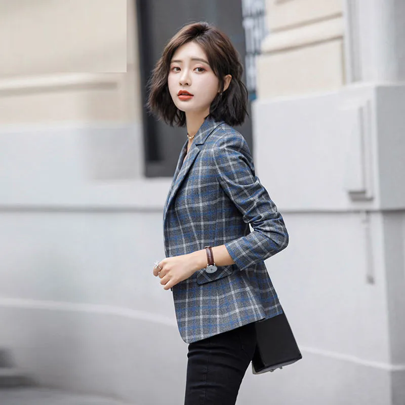 Women Vintage Single Breasted Office Ladies Plaid Blazer Long Sleeve Slim Houndstooth Lady Suit Coat Jacket Woman blazers Female women blazers and jackets chiffon half sleeve cardigan blazer pants solid office ladies elegant 2 piece blazers set