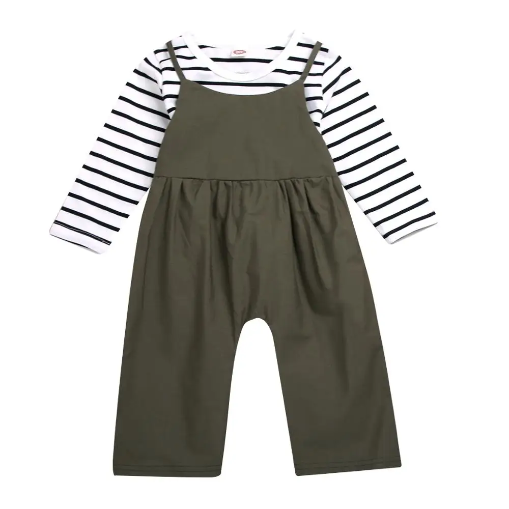 Коллекция года, Модные осенние комплекты детской одежды для девочек топы в полоску, рубашка+ милые штаны на лямках комплект из 2 предметов детская одежда комплект одежды для девочек