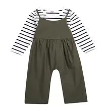 Коллекция года, Модные осенние комплекты детской одежды для девочек топы в полоску, рубашка+ милые штаны на лямках комплект из 2 предметов детская одежда комплект одежды для девочек