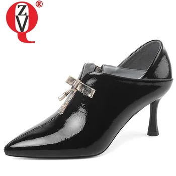 

ZVQ spring new fashion women pumps outside high heels pointed toe bowtie genuine leather women shoes drop shipping size 33-43