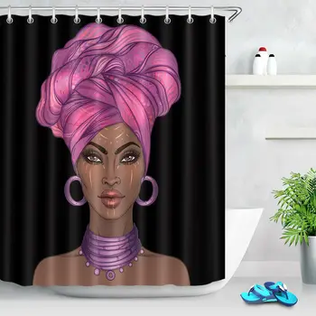 

Afro African Black Woman Black Background Waterproof Fabric Shower Curtain Liner