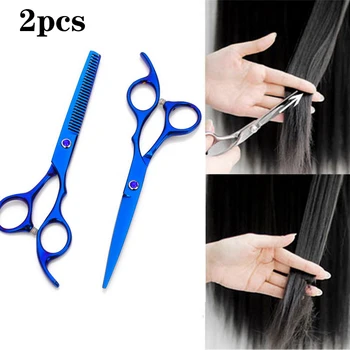 

2pcs Professional Hair Cutting Scissor Hair Scissors Hairdressing Kit Hair Straight Thinning Scissors Barber Salon Tools