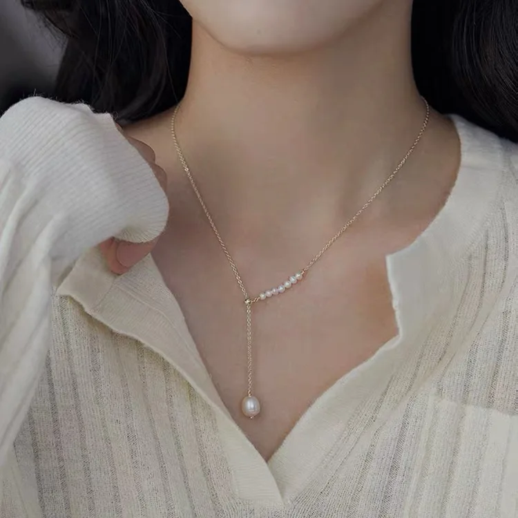 

New Fashion Gold Plated Pearl Pendant Necklace Elegant Women's Jewelry Bohemian Row of Pearl Necklace Anniversary Birthday Gift