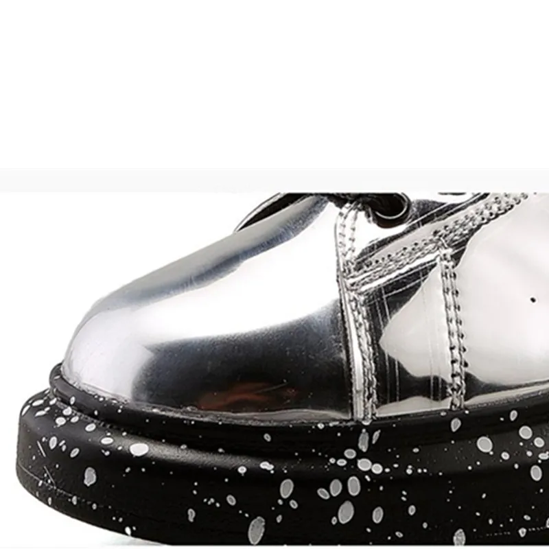 Женские кроссовки из лакированной кожи с высоким берцем; толстое нижнее зеркало; женская обувь; модные кроссовки на массивной платформе; большие размеры 36-42