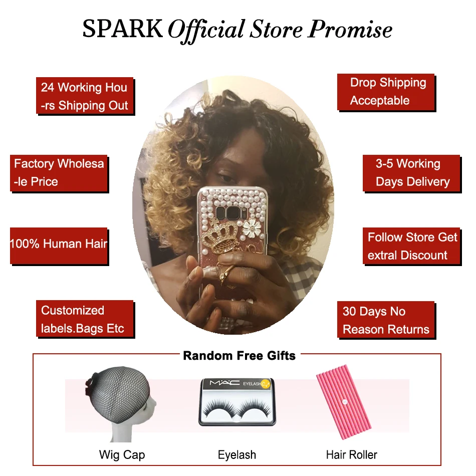 Spark Hair 1b/4/27 Ombre Malaysian Hair One Bundle Natural Remy Human Hair Extensions 12-26" Hair Weave Bundles