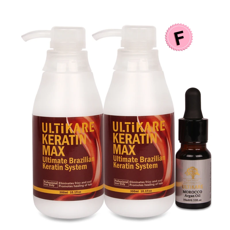 Without Formalin Brazilian Keratin Hair Treatment 2pcs 300ml Straighten Smoothy Hair+Small Free 10ml Argan Oil For Hair Repair