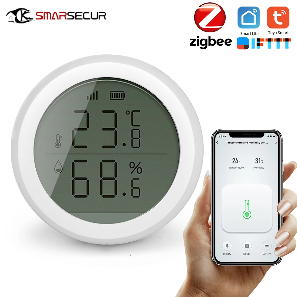 

Smart home Tuya Zigbee Temperature Humidity Sensor High Accuracy T&H Sensor Work with Gateway Hub with display