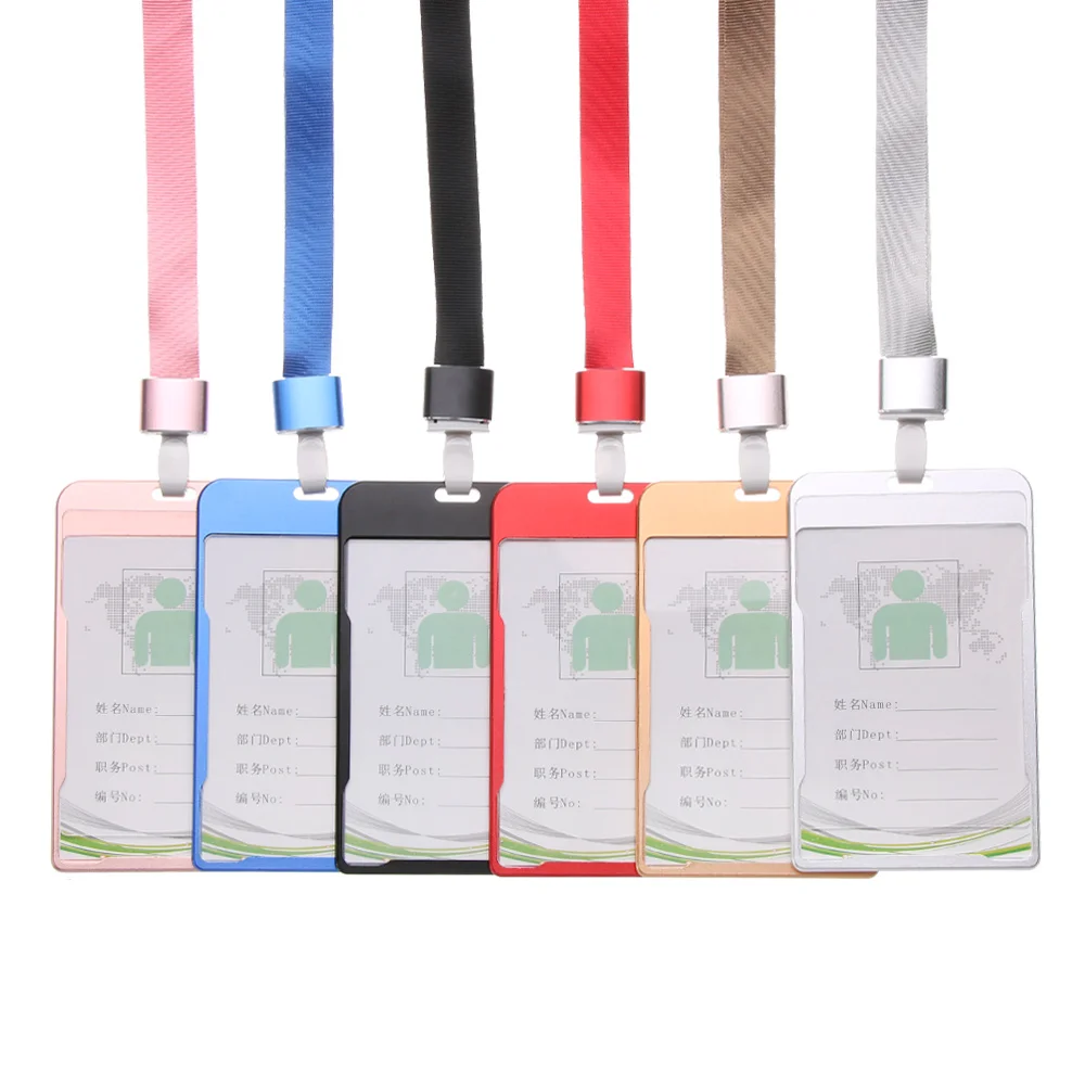 

1PC Work Card Holders With Rope Aluminium Alloy Card Case Employee Name ID Card Cover Metal Work Certificate Identity Badge