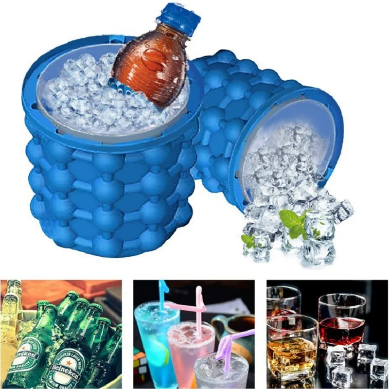 Portable Silicone Ice Bucket Cup Food Grade Big Frozen Red Wine Coke Cooling Storage Tube Odorless Container Double Layer