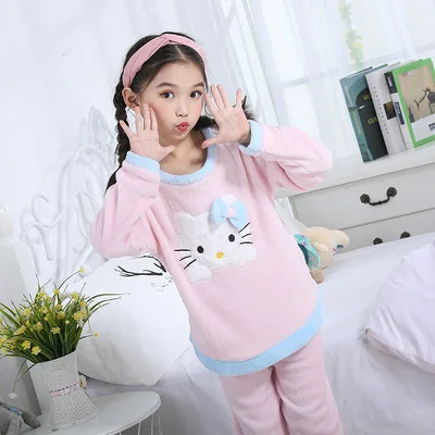

Xx-828 # Powder Block Blue KT Children Sweet Cute Cartoon Casual plus Velvet Warm Tracksuit Two-Piece Set