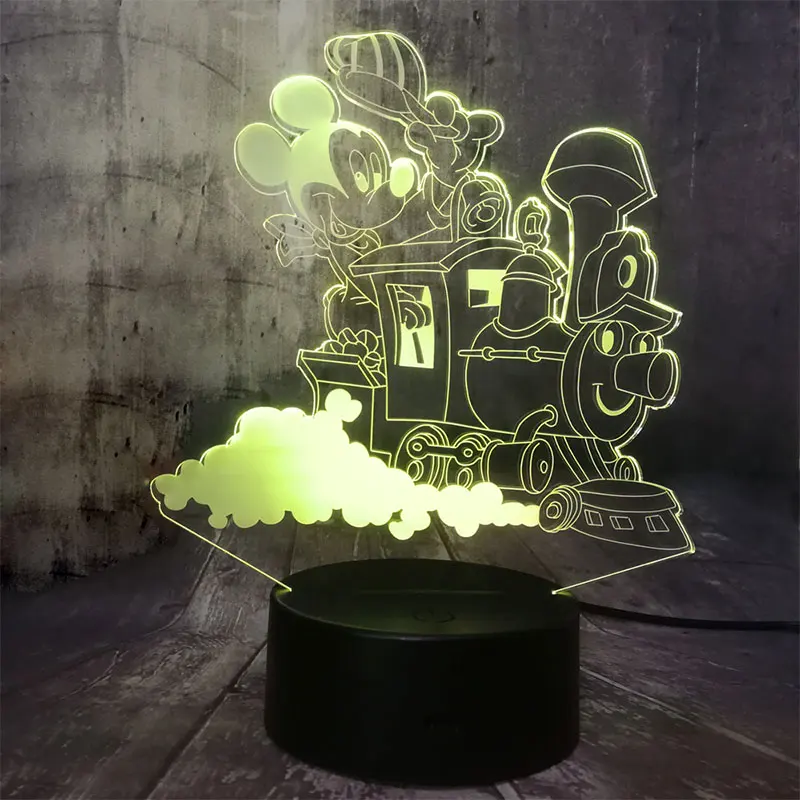 Веселый Микки Маус для вождения поезда s подарок 3D цвета светодиодный ночник вечерние лампы украшение на стол для дома лампа подарок