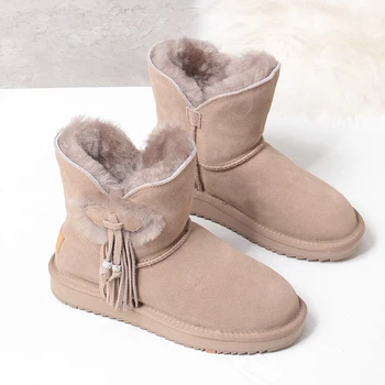 

Zapatos De Mujer Boots Women Round Toe Shoes Woman Slip On Botas Mujer Fringe Solid Female Shoes Winter Warm Snow Boots Low Heel