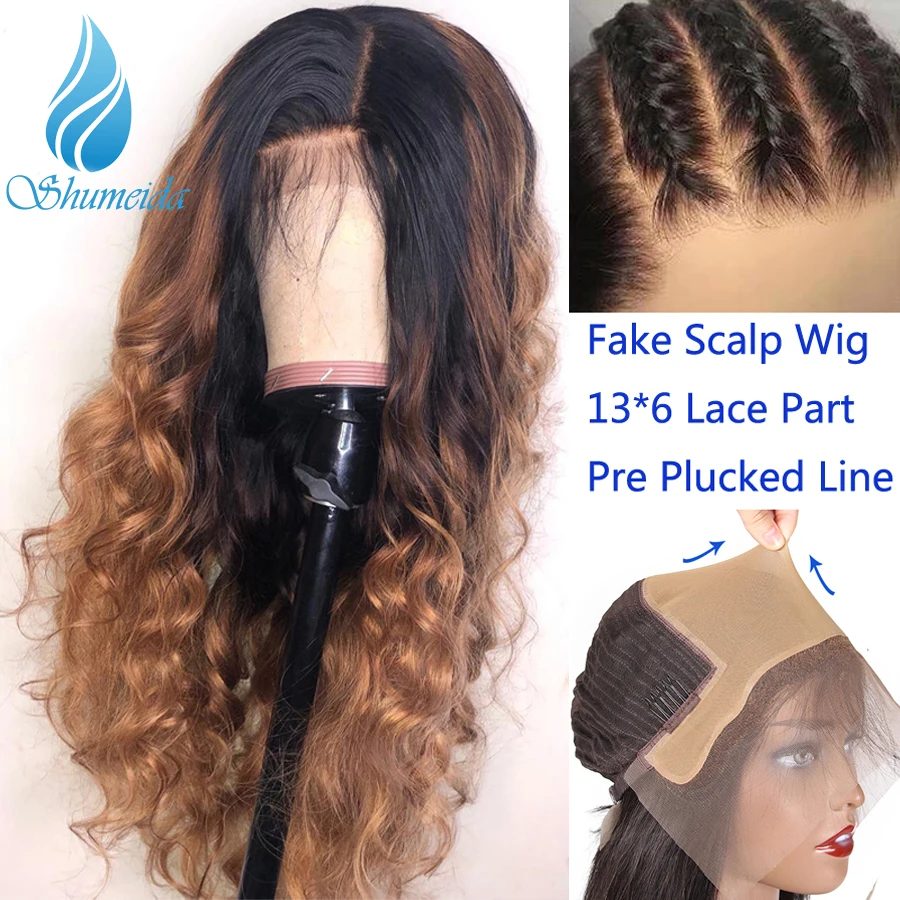 SMD 13*6 Fake Scalp Cap Lace Front Human Hair Wig With Baby Hair Malaysian Remy Hair Body Wave Glue