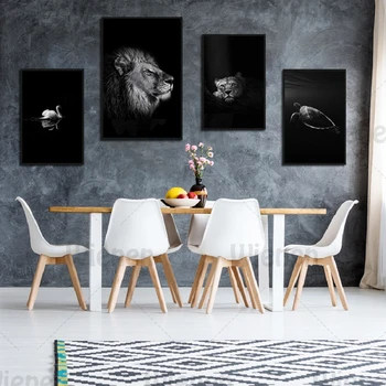 

Black And White Animal Canvas Painting Lion Tiger Leopard Swan Tortoise Photography Art Poster Print Living Room Home Wall Decor