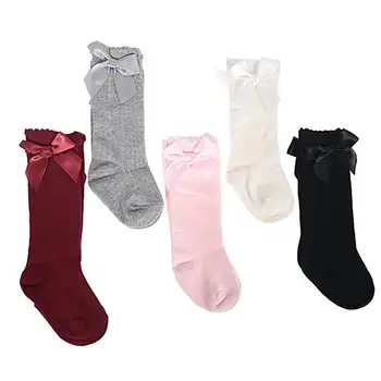 

Cute Baby Girl Solid Color Bowknot Long Cotton Princess Middle Tube Crew Socks