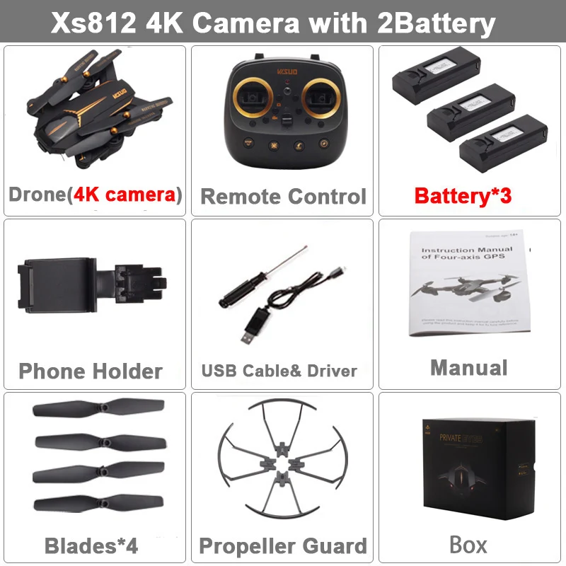 XS812 Дрон с GPS с 4K HD камерой 5G Wi-Fi FPV высота удержания один ключ возврат RC Квадрокоптер вертолет для детей - Цвет: 4K 1B Box